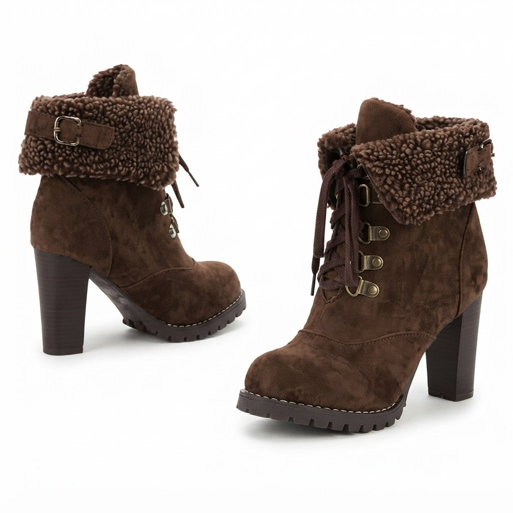 Women's Charming Fur-Trimmed Heeled Ankle Boots