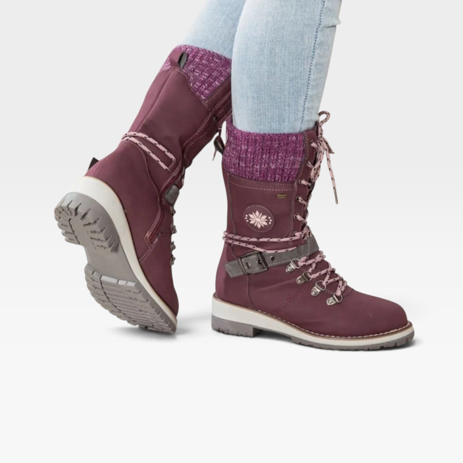 Women's Knit Cuff Snow Boots – Lace Up Buckle Winter Boots