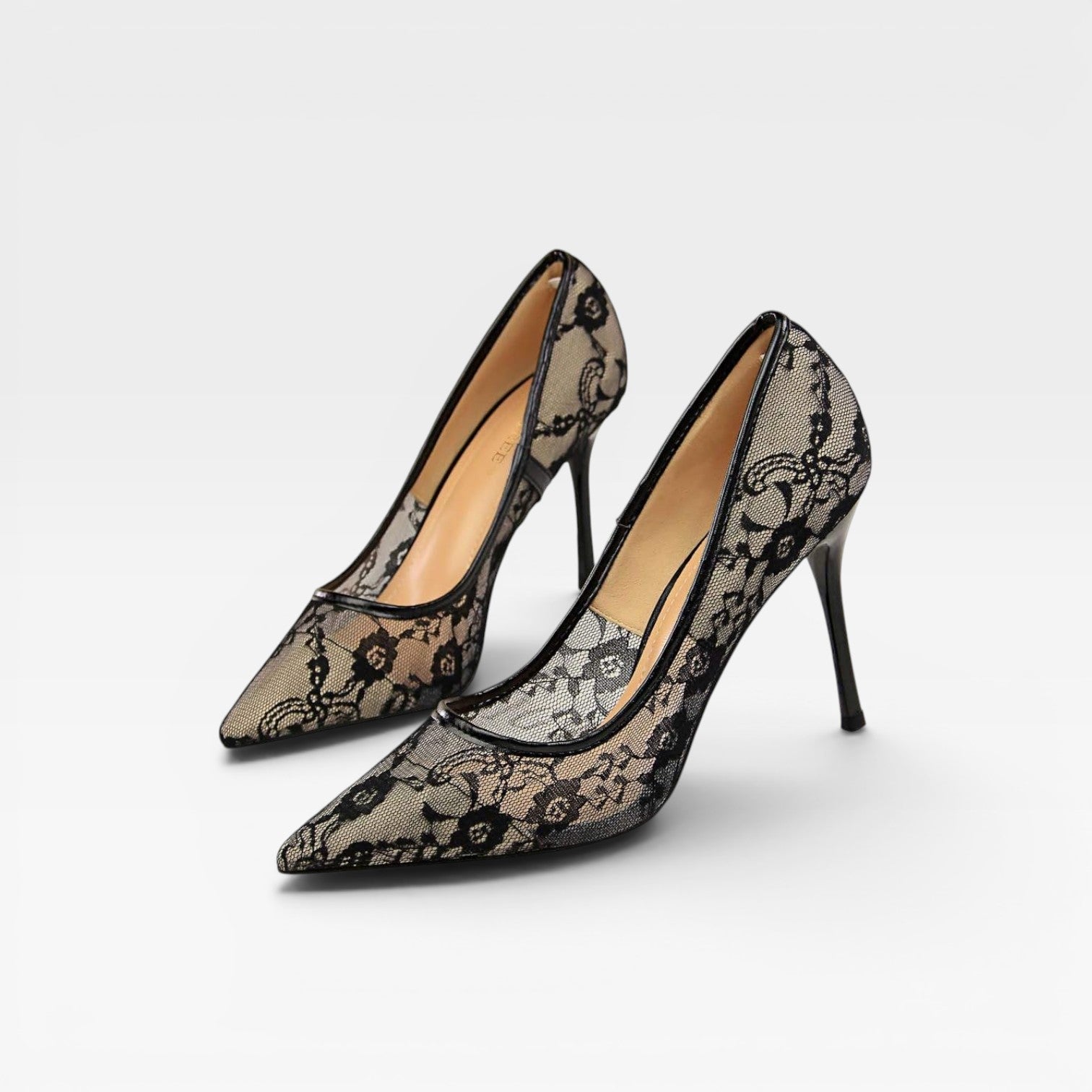 Women's Lace Pointed Toe Heels – Elegant Floral Mesh Stiletto Pumps for Special Occasions