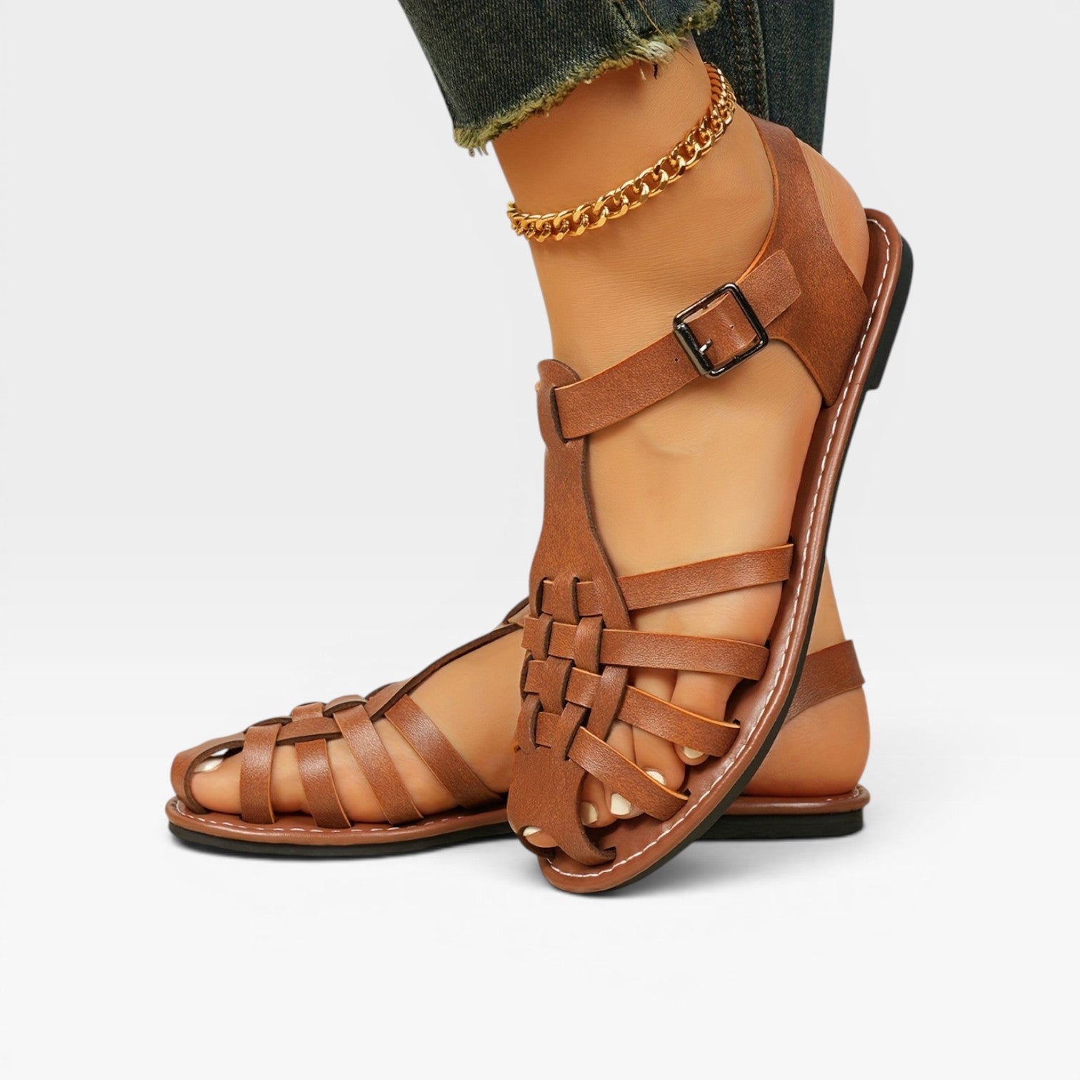 Women's Boho Fisherman Sandals – Woven Closed Toe Flat Summer Style