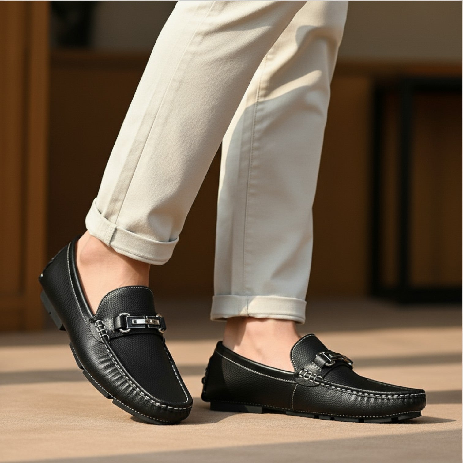Mocassins conducteur en cuir pour hommes – Chaussures classiques à enfiler, style décontracté chic