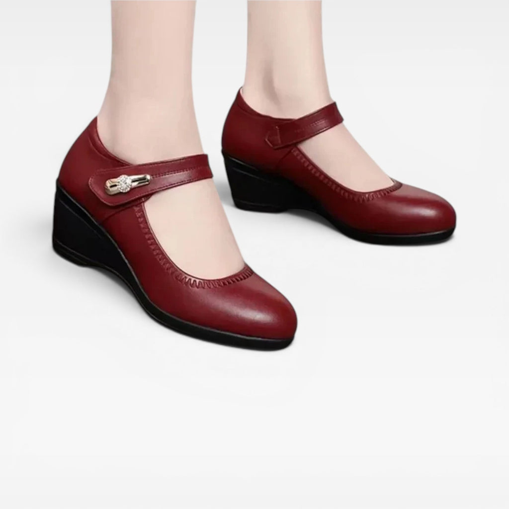 Women's Leather Mary Jane Pumps – Elegant Mid Heel Strap Shoes for Special Occasions