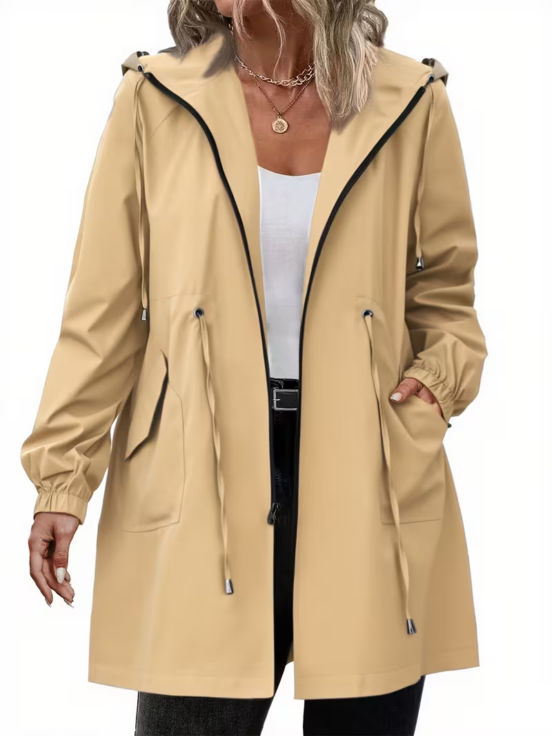 Women's Lightweight Hooded Drawstring Rain Jacket