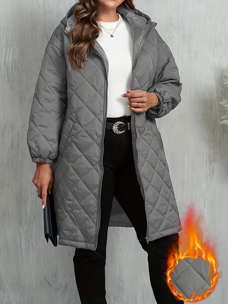 Women's Cosy Quilted Hooded Longline Coat