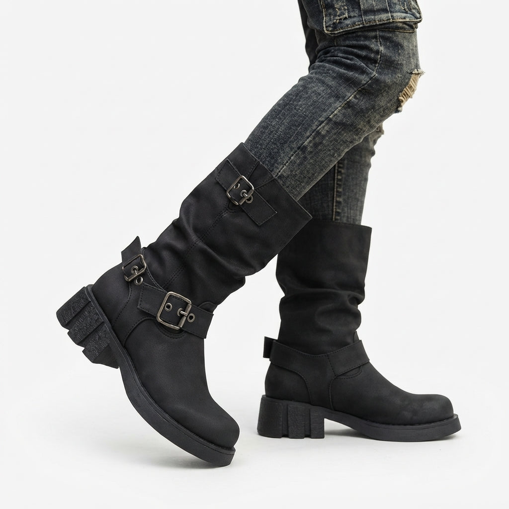 Women's Relaxed Heeled Biker Boots