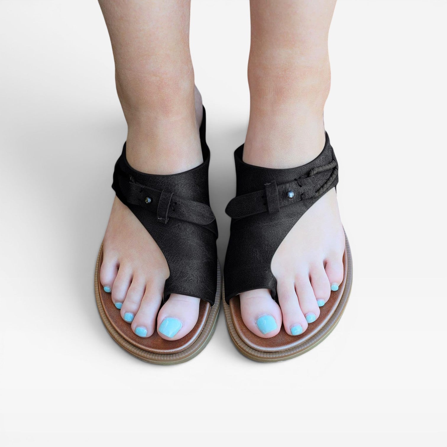 Women's Leather Toe Loop Sandals – Orthopedic Comfort Footbed Adjustable Strap