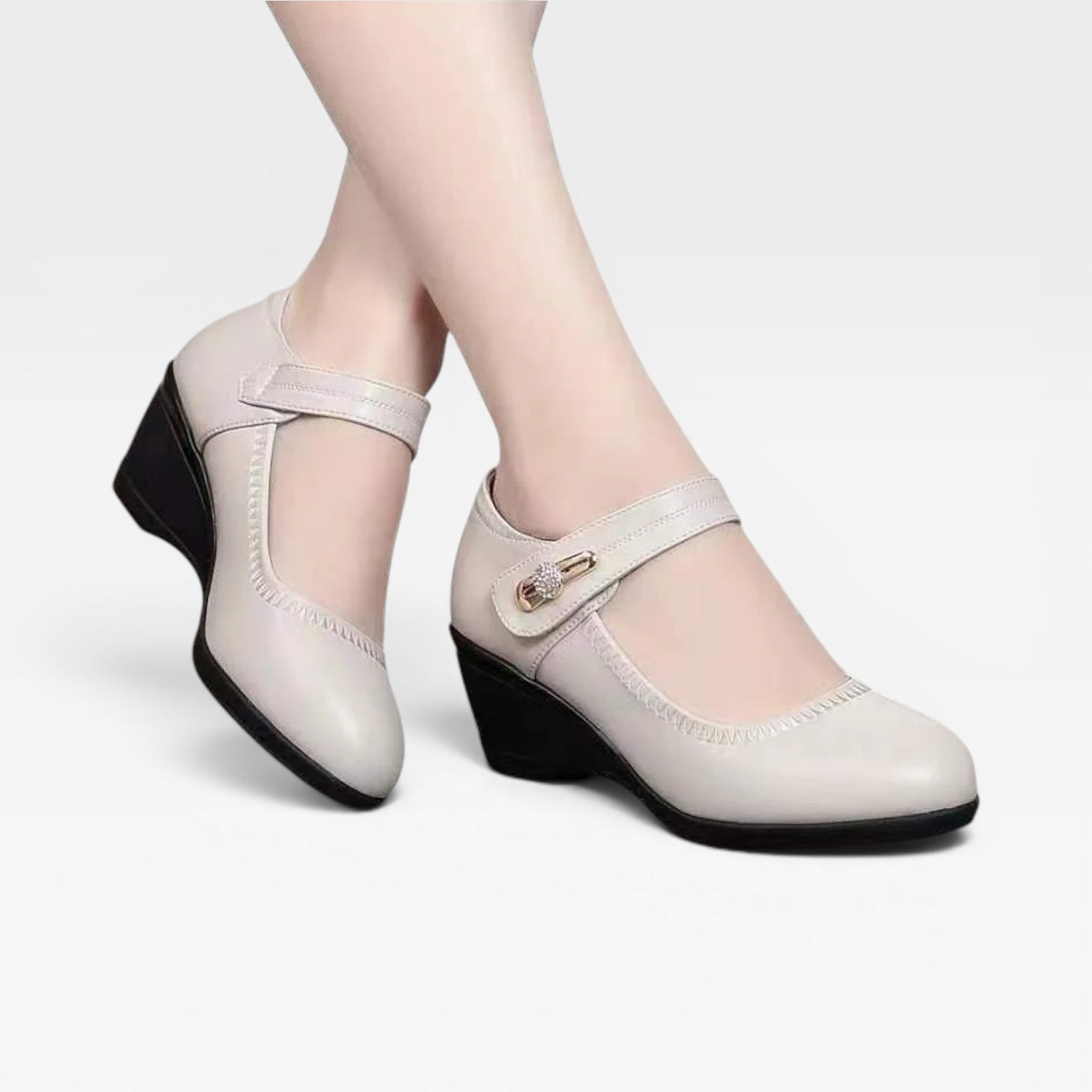 Women's Leather Mary Jane Pumps – Elegant Mid Heel Strap Shoes for Special Occasions