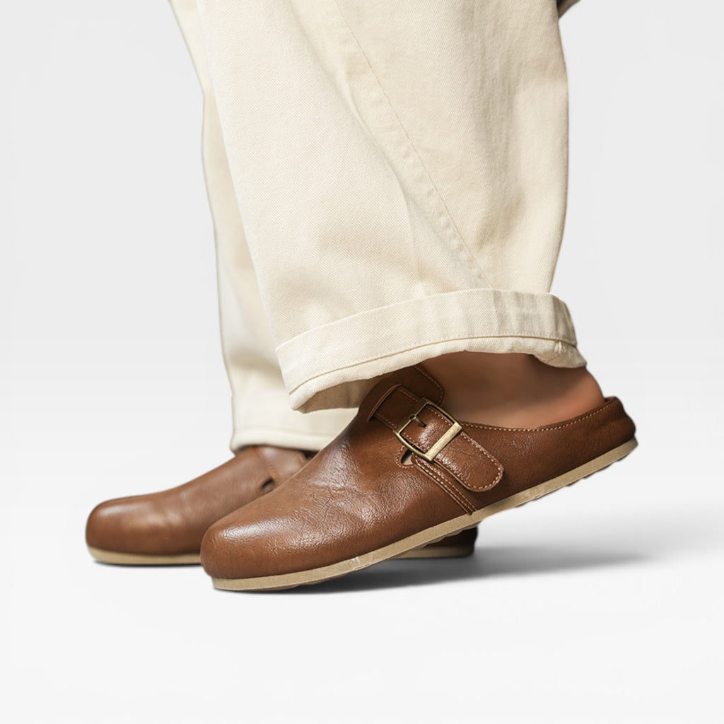 Sabots en cuir pour hommes – Mules d'été décontractées à enfiler avec bride à boucle