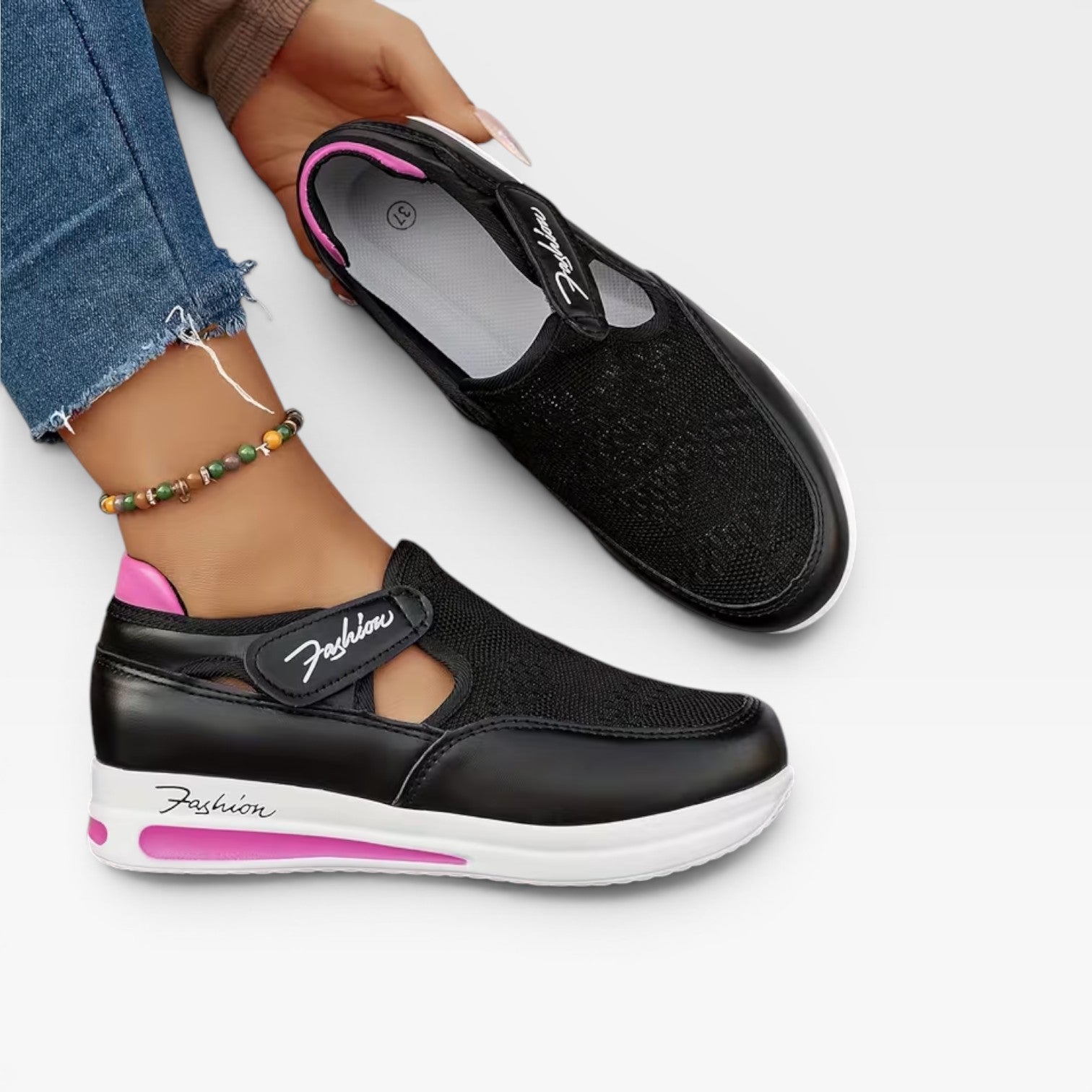 Women's Slip On Platform Trainers – Velcro Strap Comfortable Walking Sneakers
