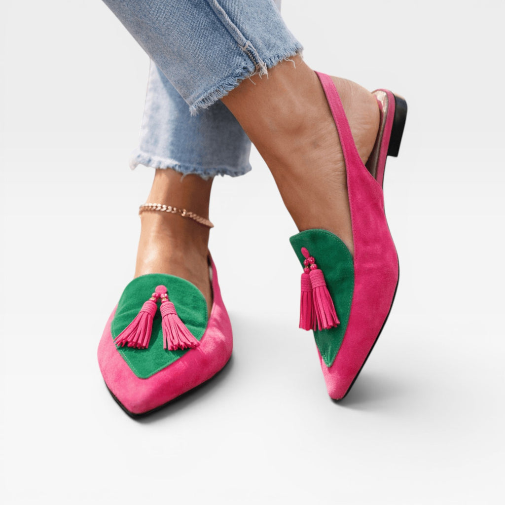 Women's Color Block Slingback Flats – Suede Tassel Pointed Toe Shoes