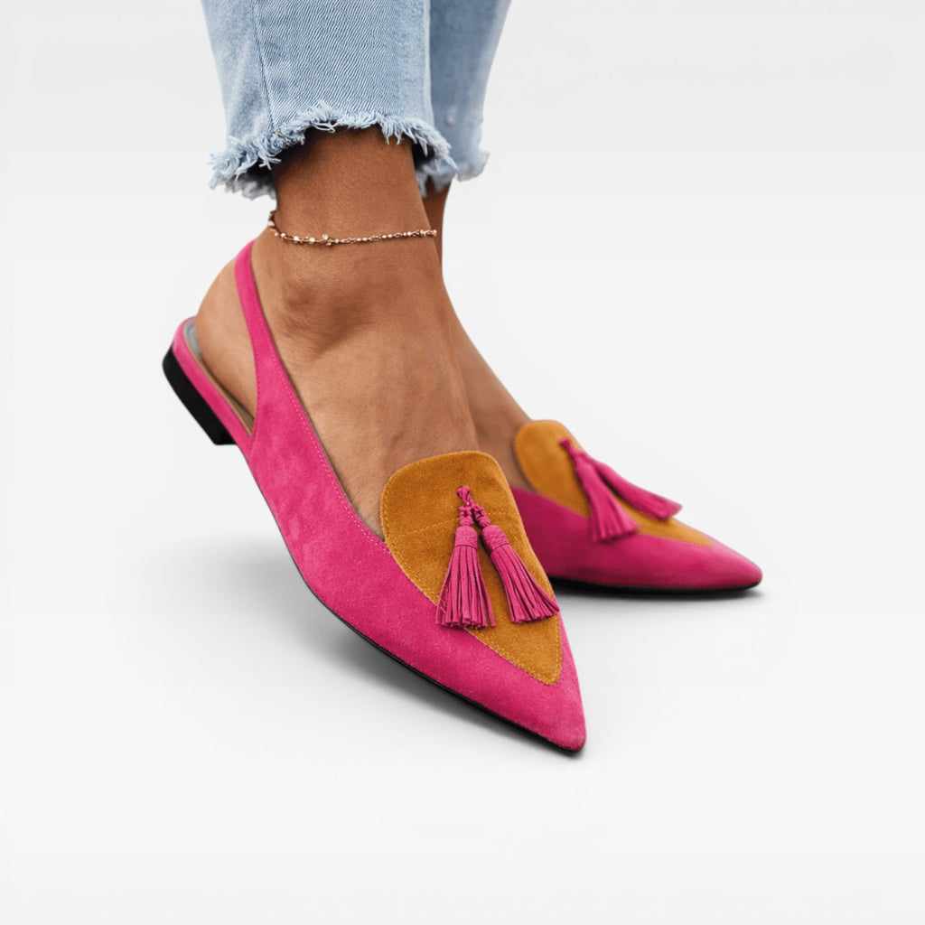 Women's Color Block Slingback Flats – Suede Tassel Pointed Toe Shoes