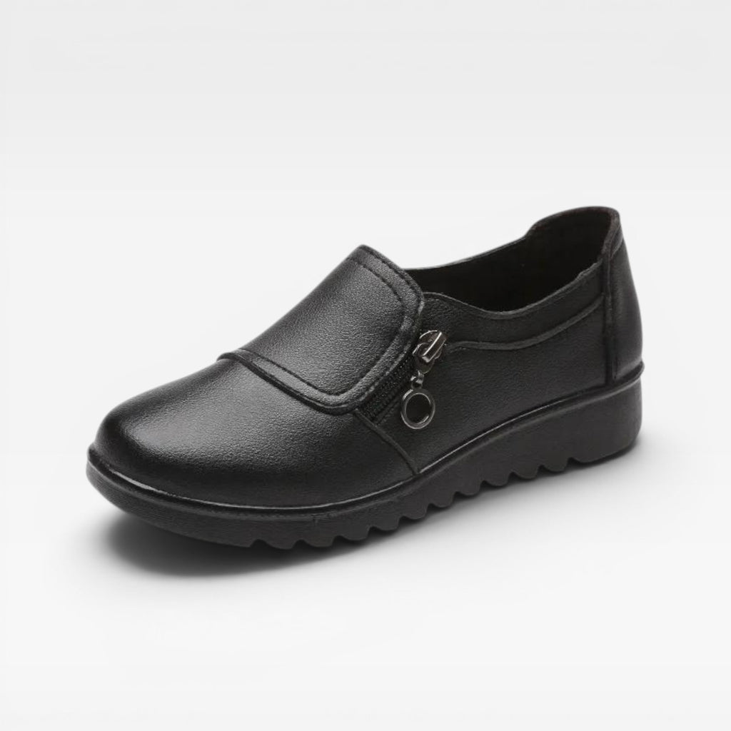 Women's Leather Loafers – Zip Detail Comfort Slip On Shoes