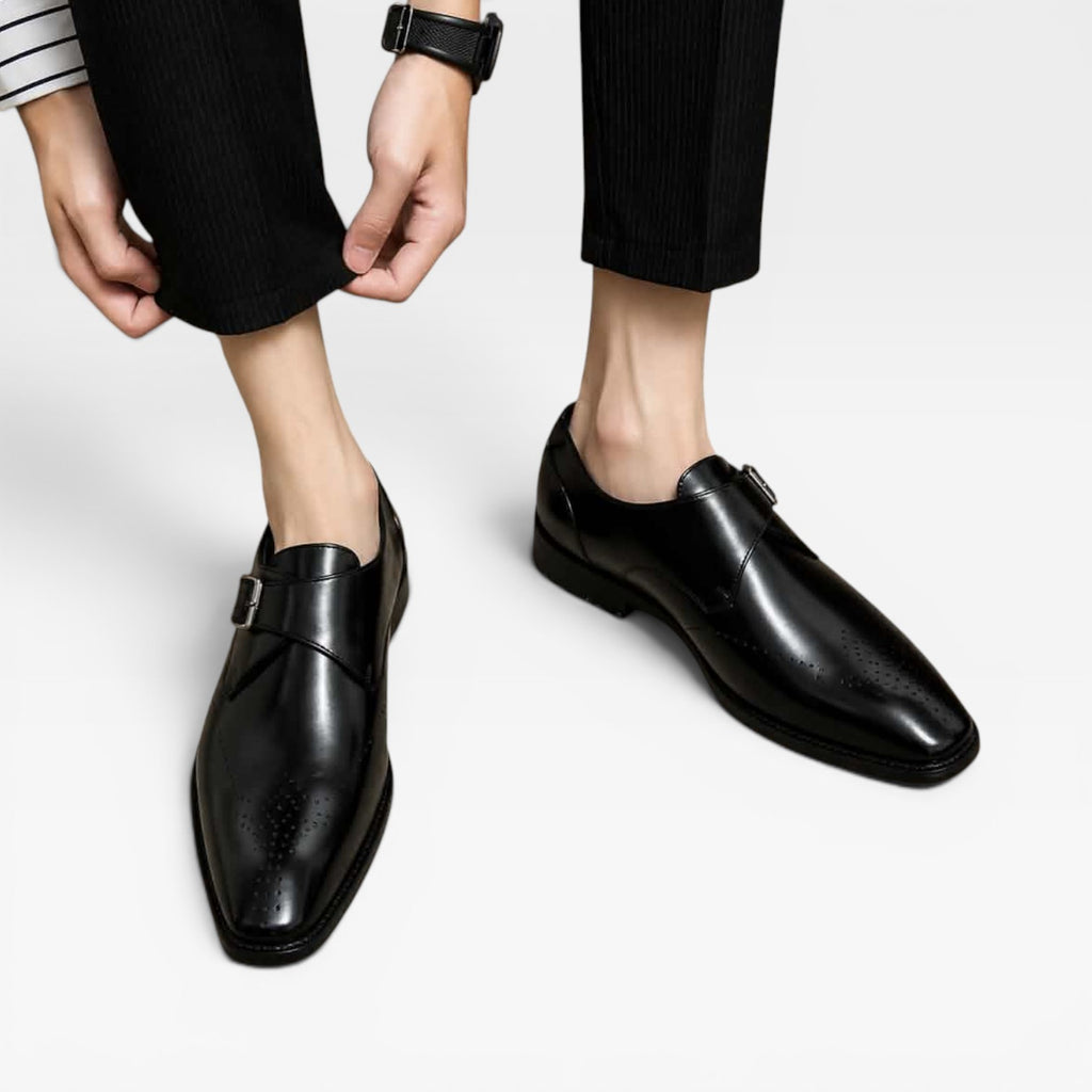 Chaussures à boucle moniale en cuir pour hommes – Chaussures habillées classiques à enfiler