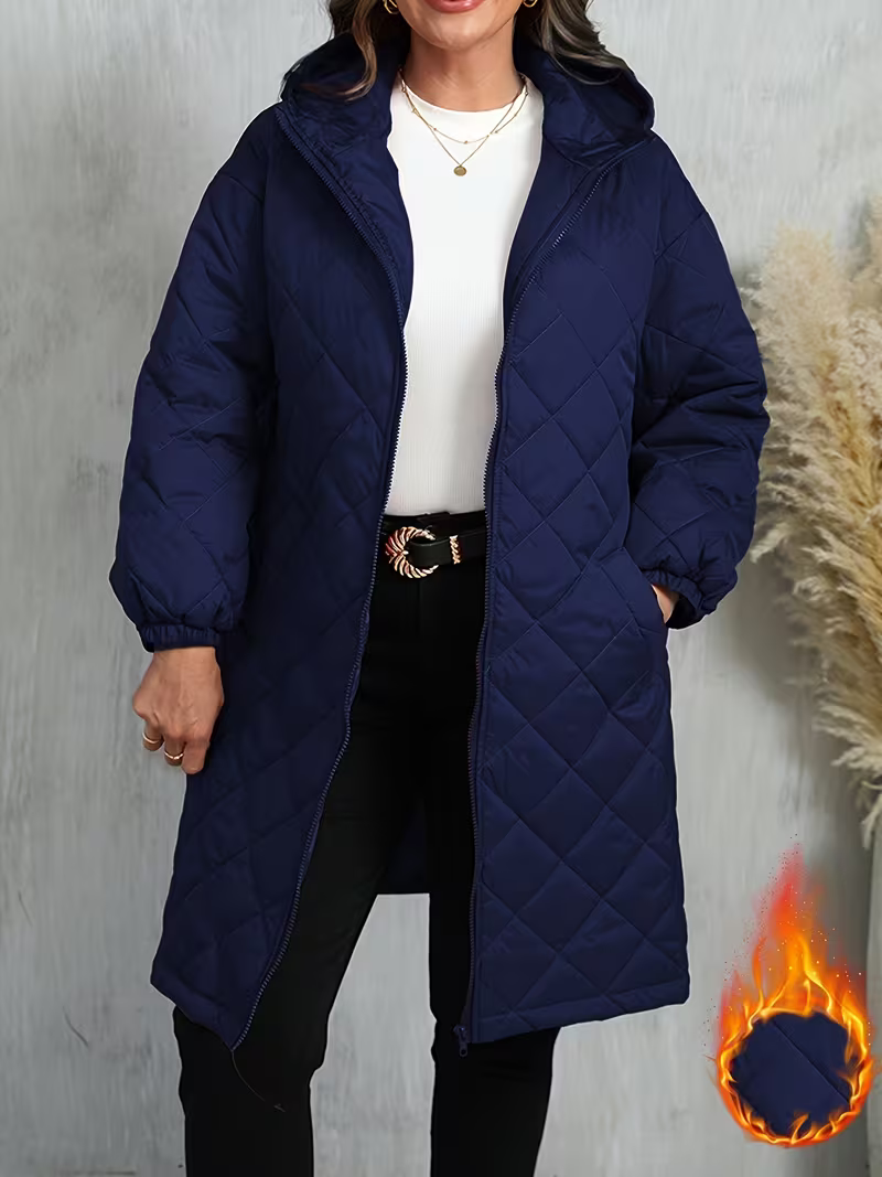 Women's Cosy Quilted Hooded Longline Coat