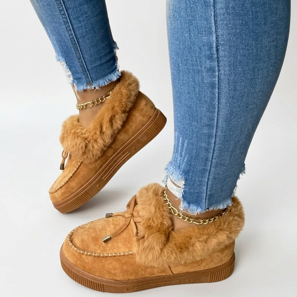 Women's Cosy Faux-Fur Trim Platform Moccasins