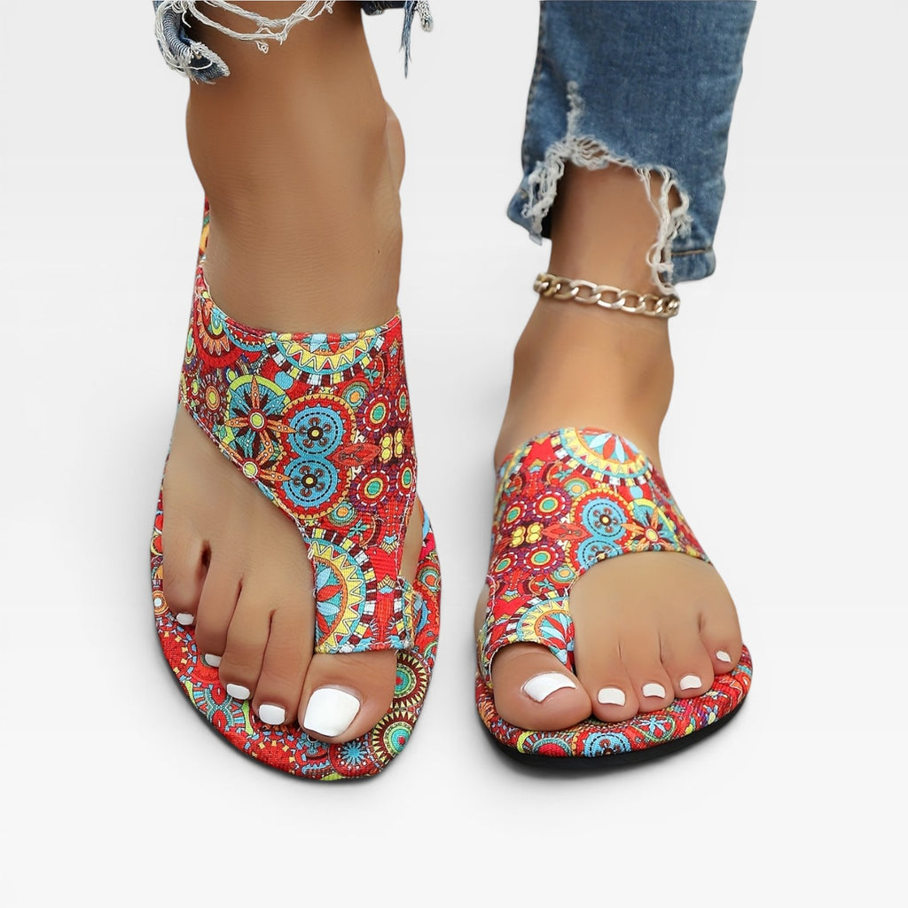 Women's Boho Summer Sandals – Floral Print Cushioned Slides