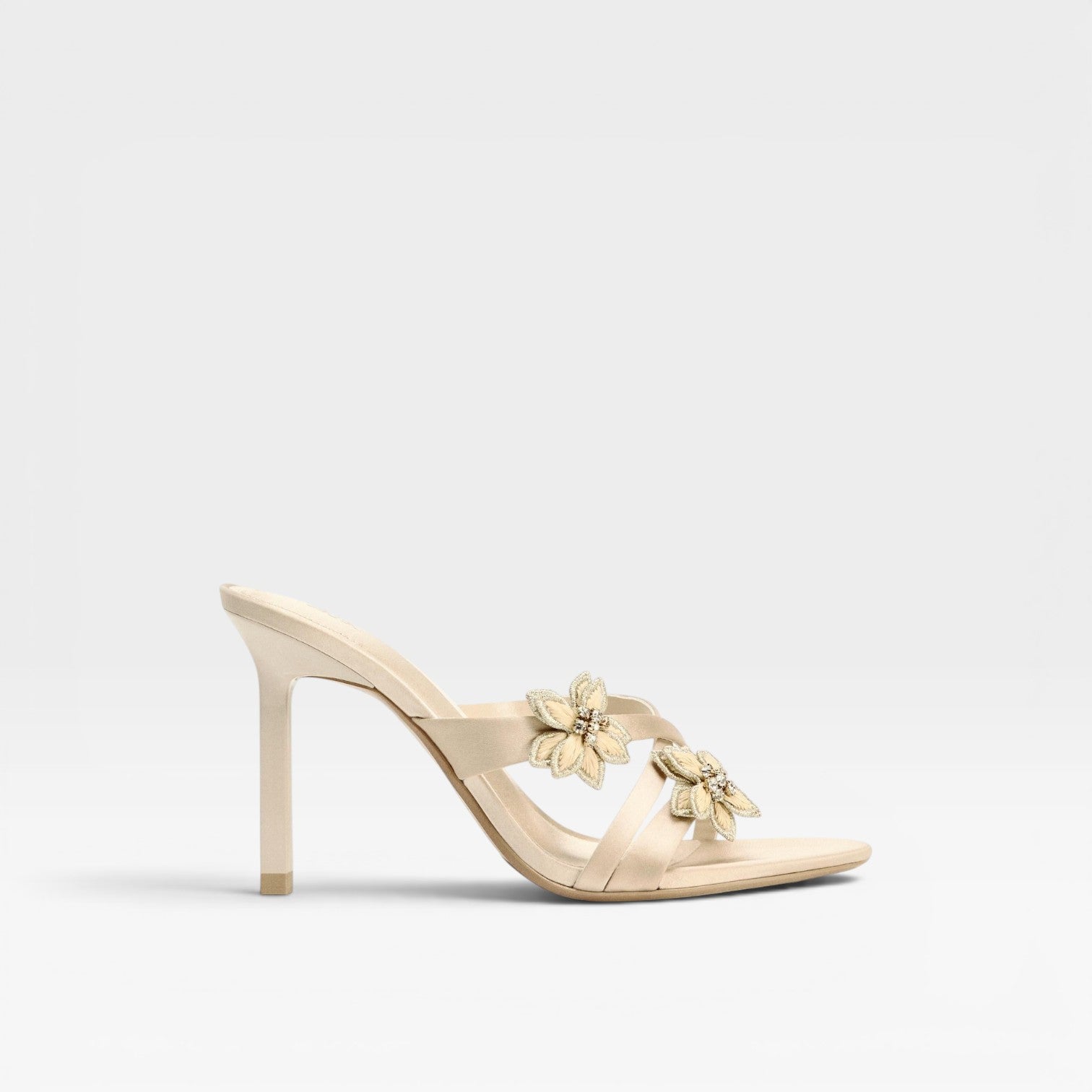 Women's Crystal Flower Heels – Elegant Strappy Stiletto Mule Sandals for Special Occasions