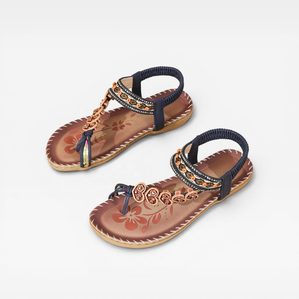 Women's Boho Summer Sandals – Beaded Slingback Cushioned Walking Style