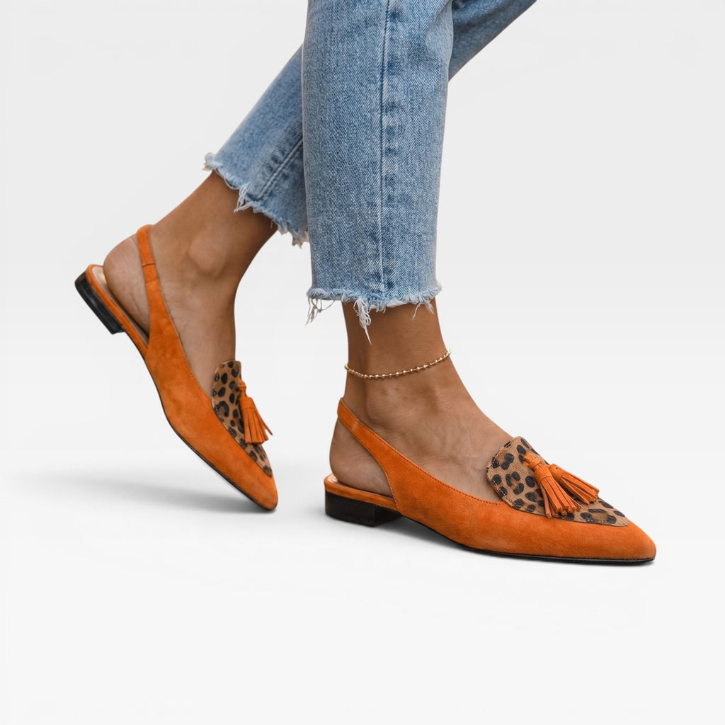Women's Color Block Slingback Flats – Suede Tassel Pointed Toe Shoes