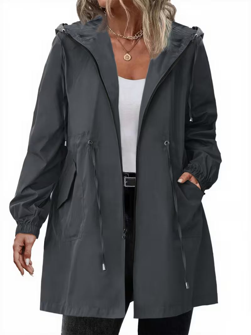 Women's Lightweight Hooded Drawstring Rain Jacket