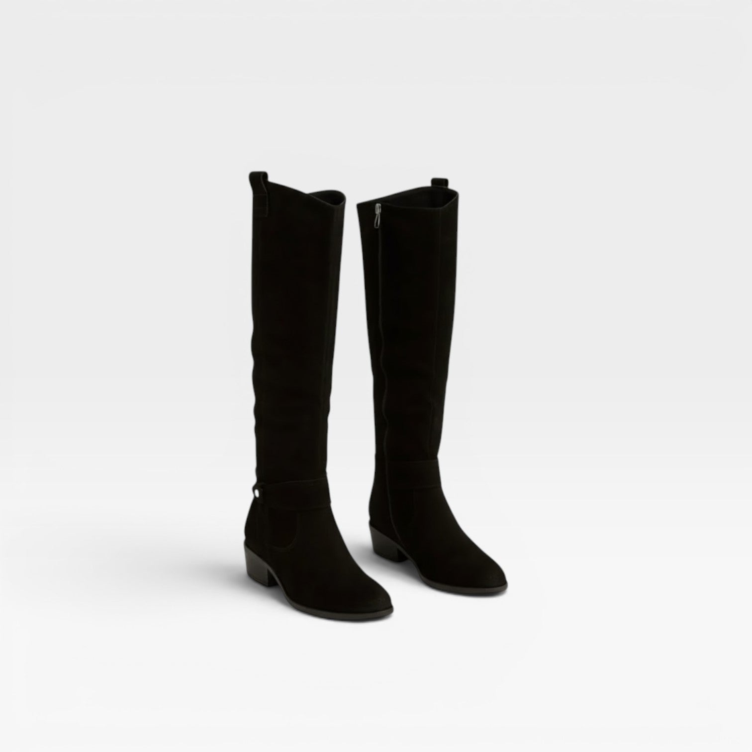Women's Knee High Suede Boots – Elegant Buckle Detail Block Heel for Everyday and Special Occasions