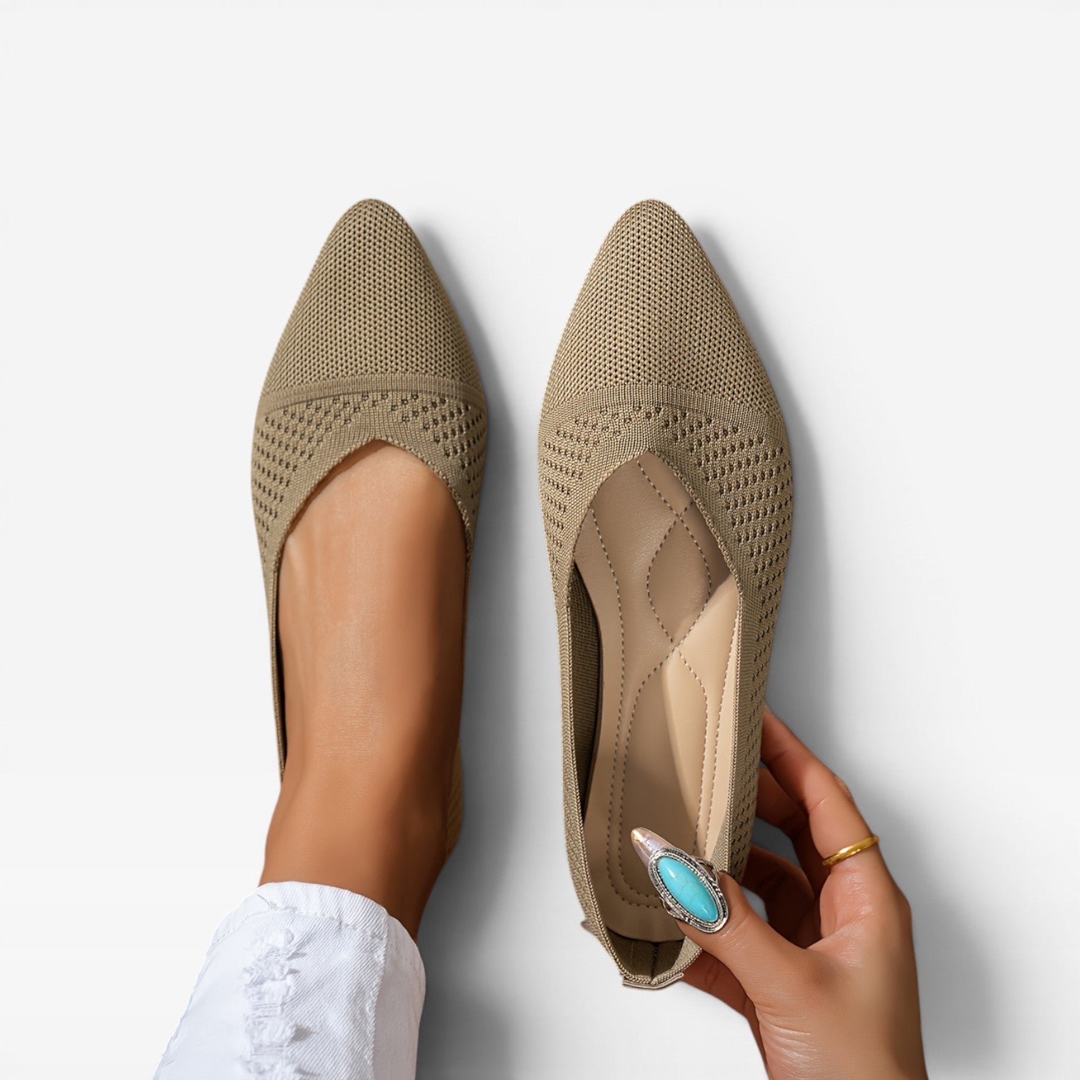 Women’s Pointed Ballet Flats – Breathable Knit Flat Shoes