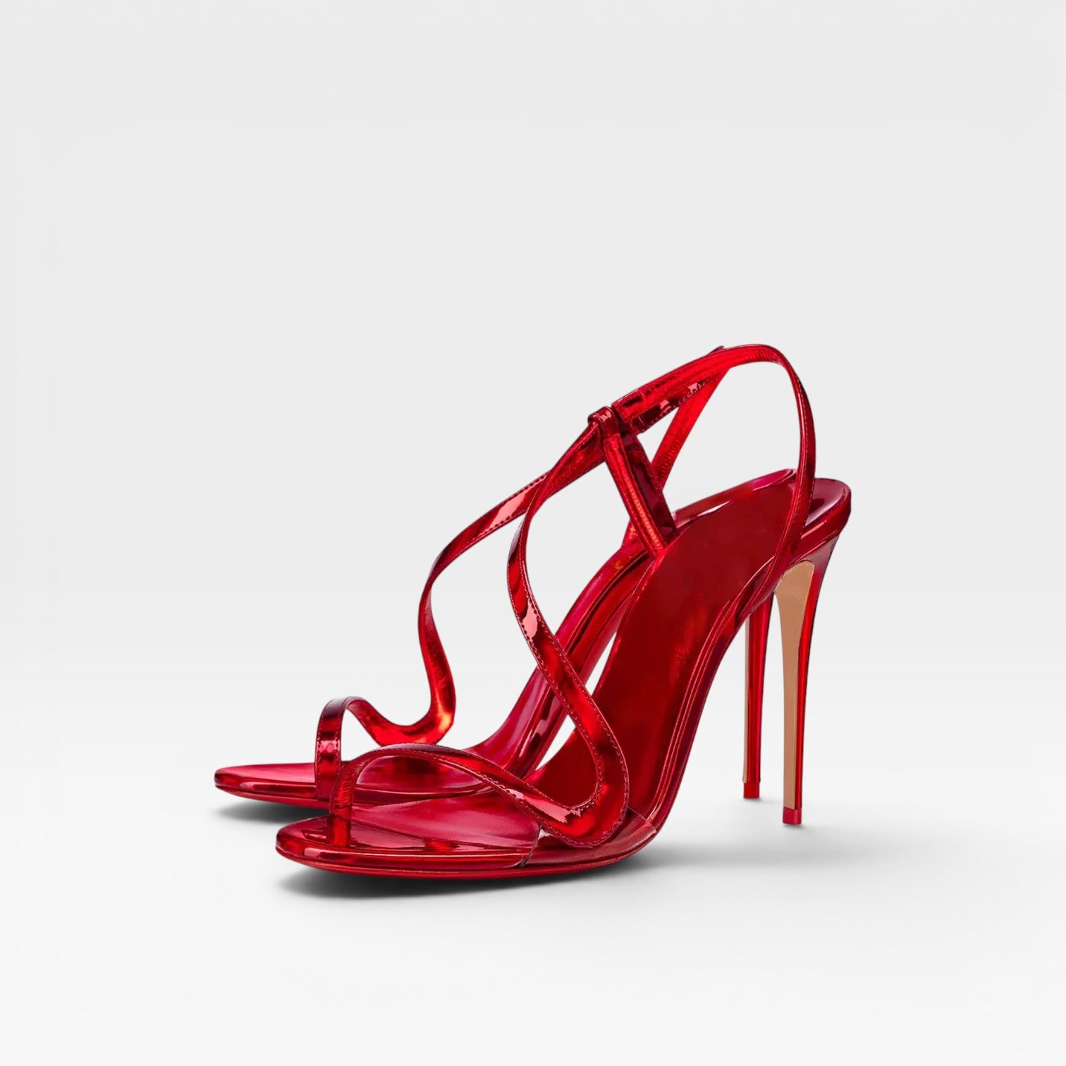 Women's Metallic Strappy Heels – Elegant Slim Stiletto Sandals for Special Occasions