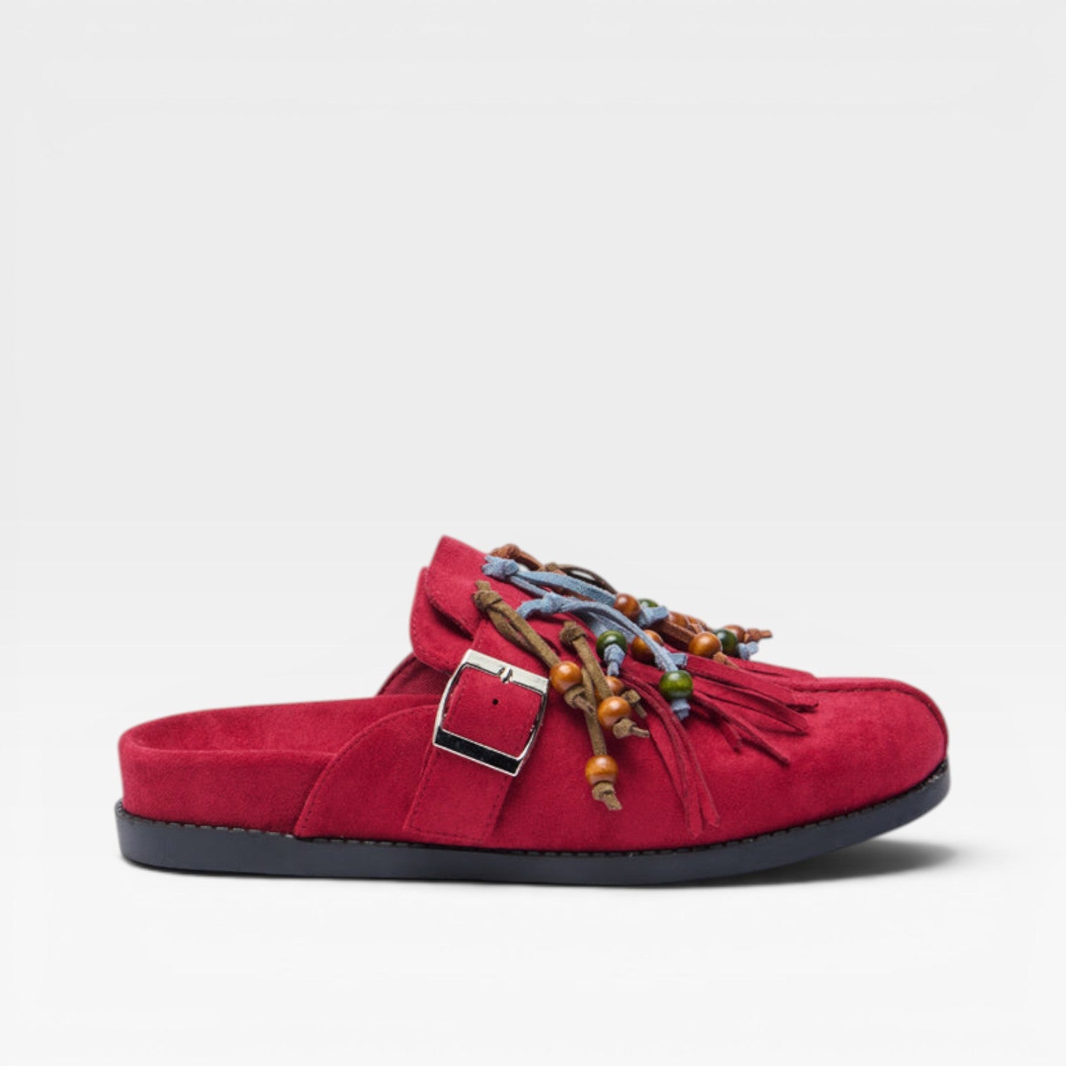 Women’s Suede Boho Clogs – Slip-On Fringe Mules