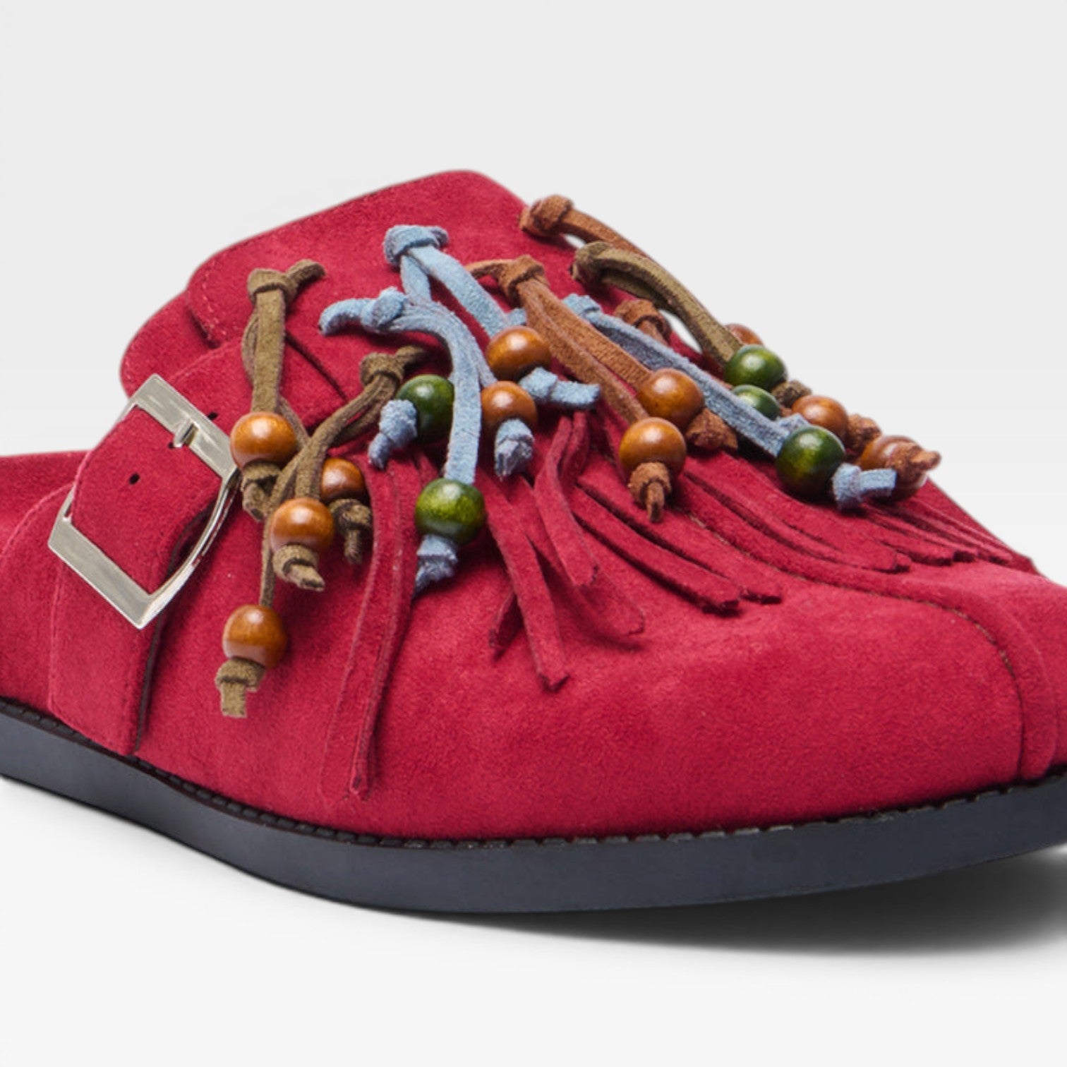 Women’s Suede Boho Clogs – Slip-On Fringe Mules
