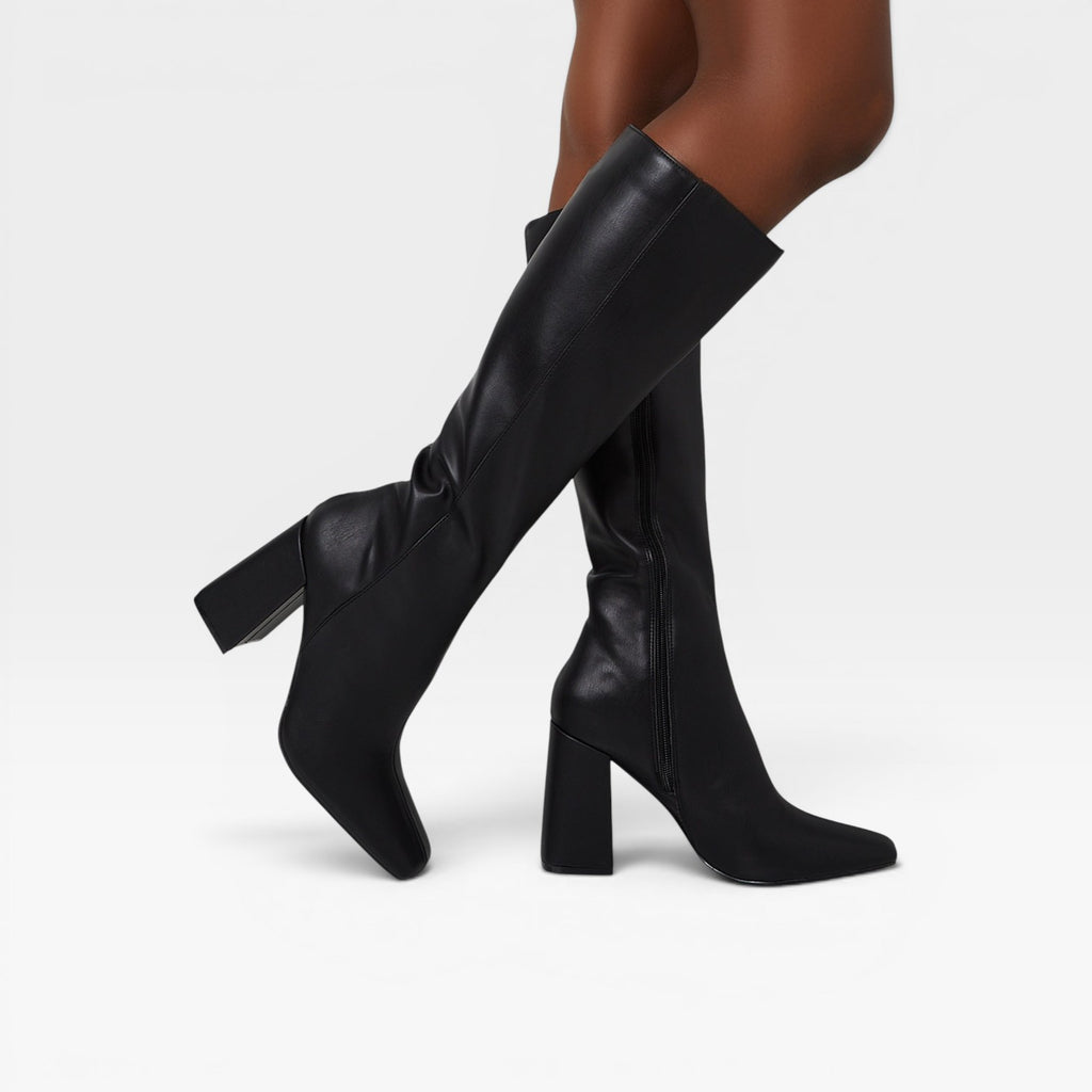 Bottes à talon bloc hautes jusqu'au genou pour femmes – Élégantes avec bout carré et fermeture éclair pour un usage quotidien et occasions spéciales