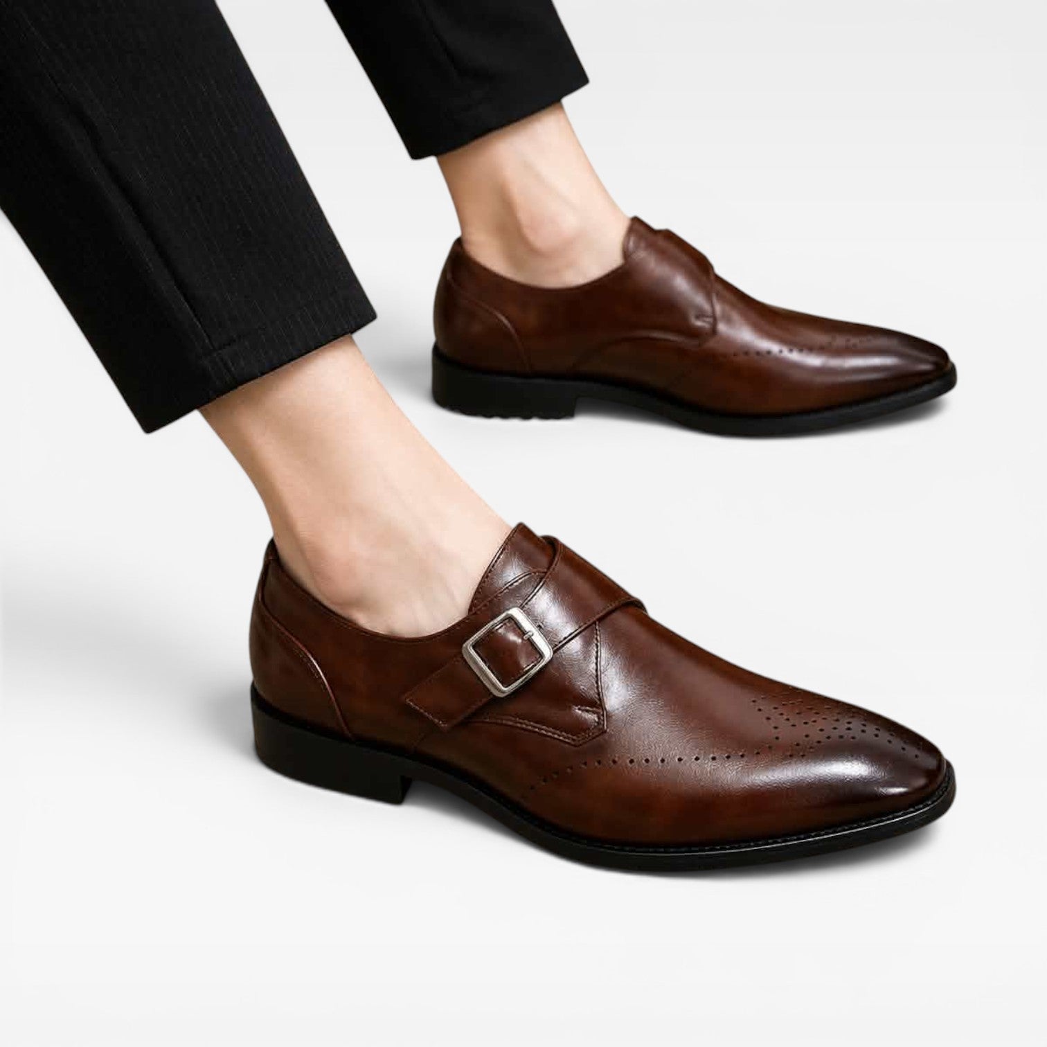Chaussures à boucle moniale en cuir pour hommes – Chaussures habillées classiques à enfiler