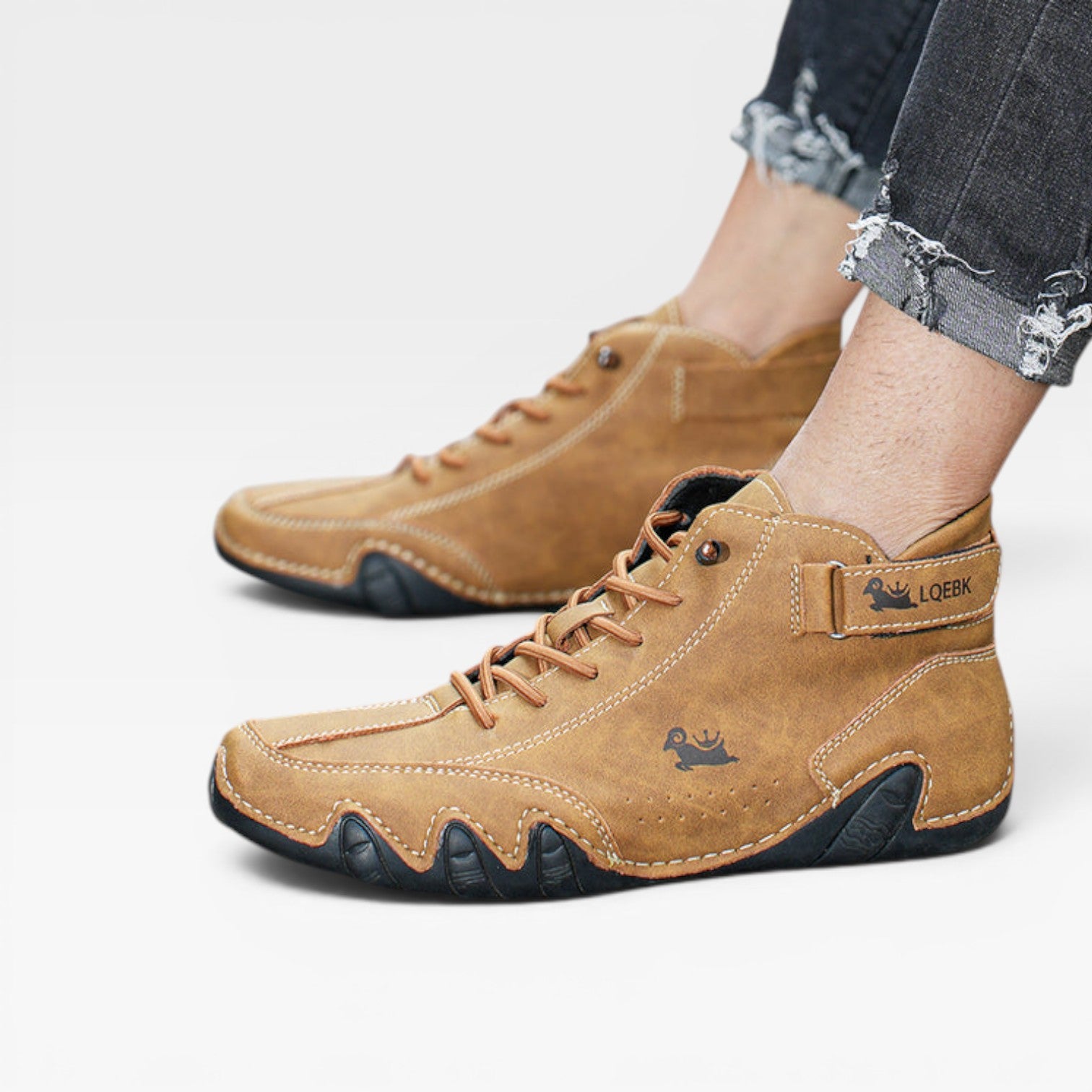 Men's Mid Top Leather Trainers – Casual Lace Up Comfortable Sneakers