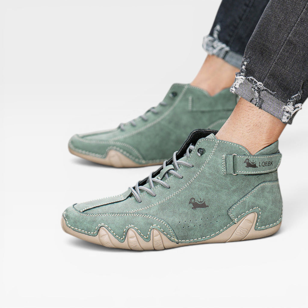 Men's Mid Top Leather Trainers – Casual Lace Up Comfortable Sneakers