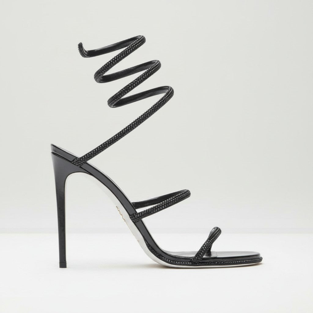Women's Diamante Stiletto Sandals – Elegant Ankle Wrap Heels for Special Occasions