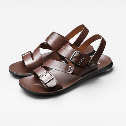 Men's Adjustable Strap Leather Sandals – Comfortable Buckle Summer Style