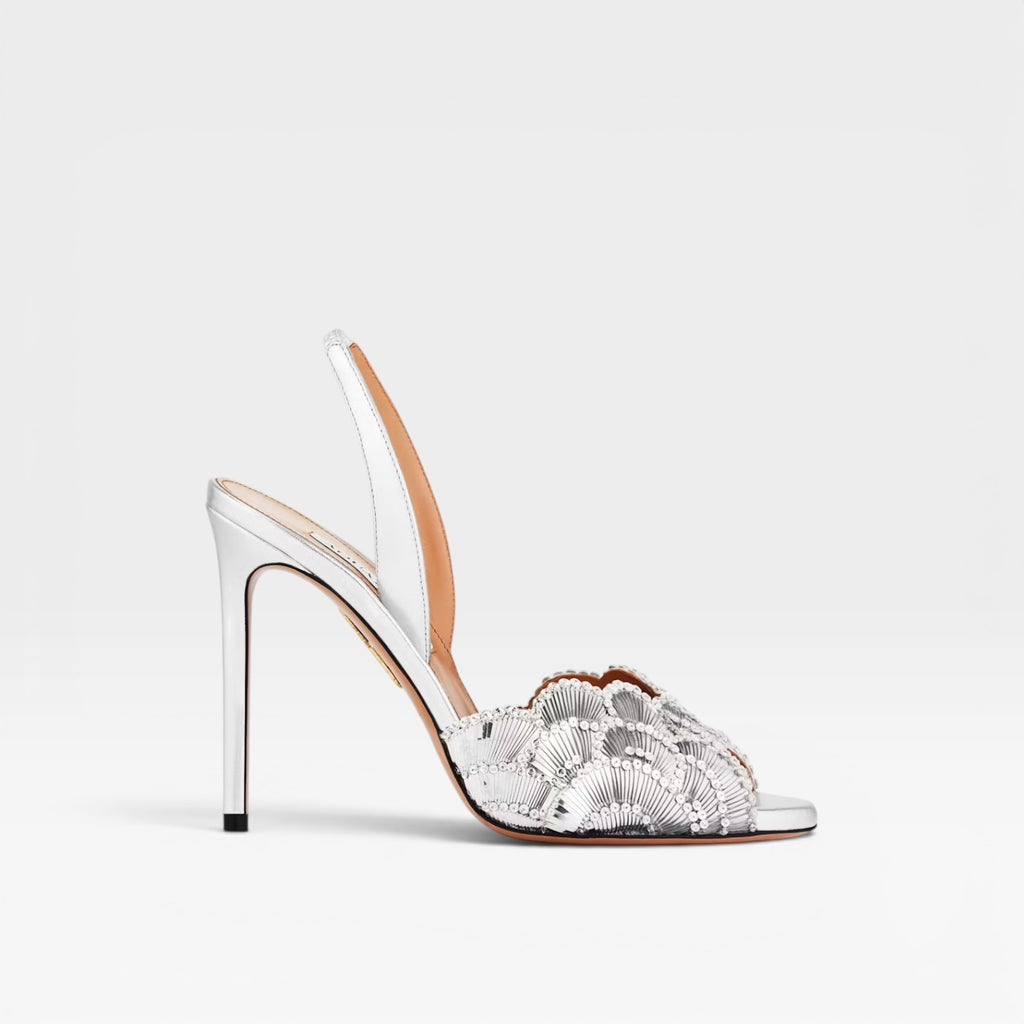 Women's Metallic Slingback Heels – Elegant Peep Toe Stiletto Sandals for Special Occasions