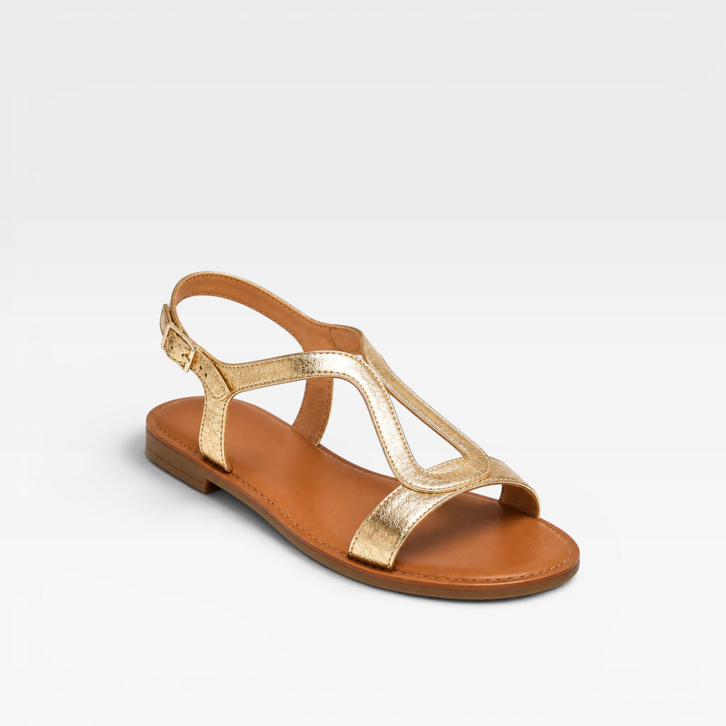 Women's Metallic Leather Sandals – Sculptural Strap Slingback Flats