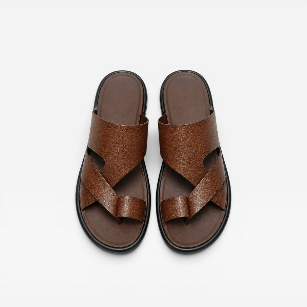 Sandales en cuir à enfiler pour hommes – Confort quotidien élégant avec boucle d’orteil  