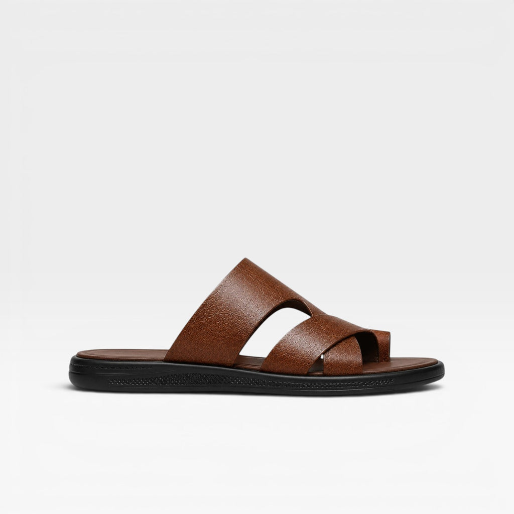 Sandales en cuir à enfiler pour hommes – Confort quotidien élégant avec boucle d’orteil  