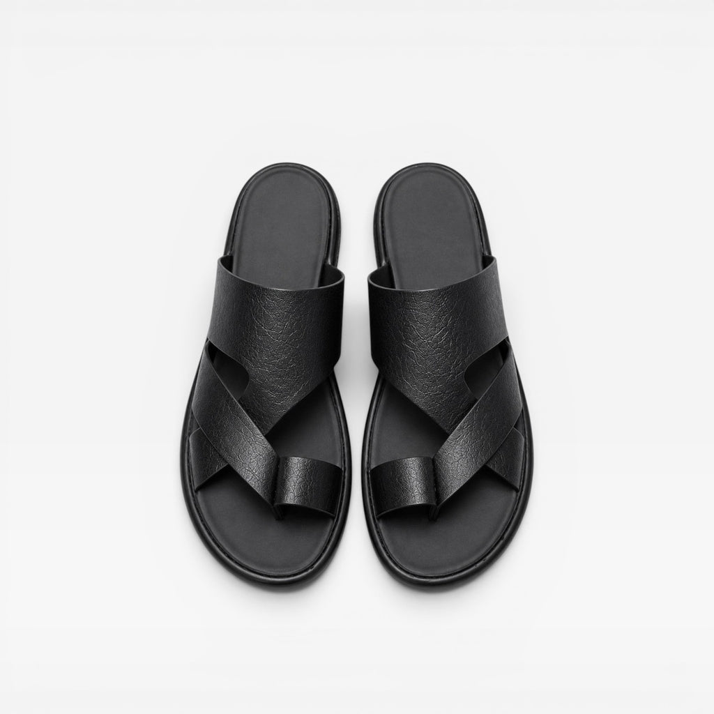 Sandales en cuir à enfiler pour hommes – Confort quotidien élégant avec boucle d’orteil  