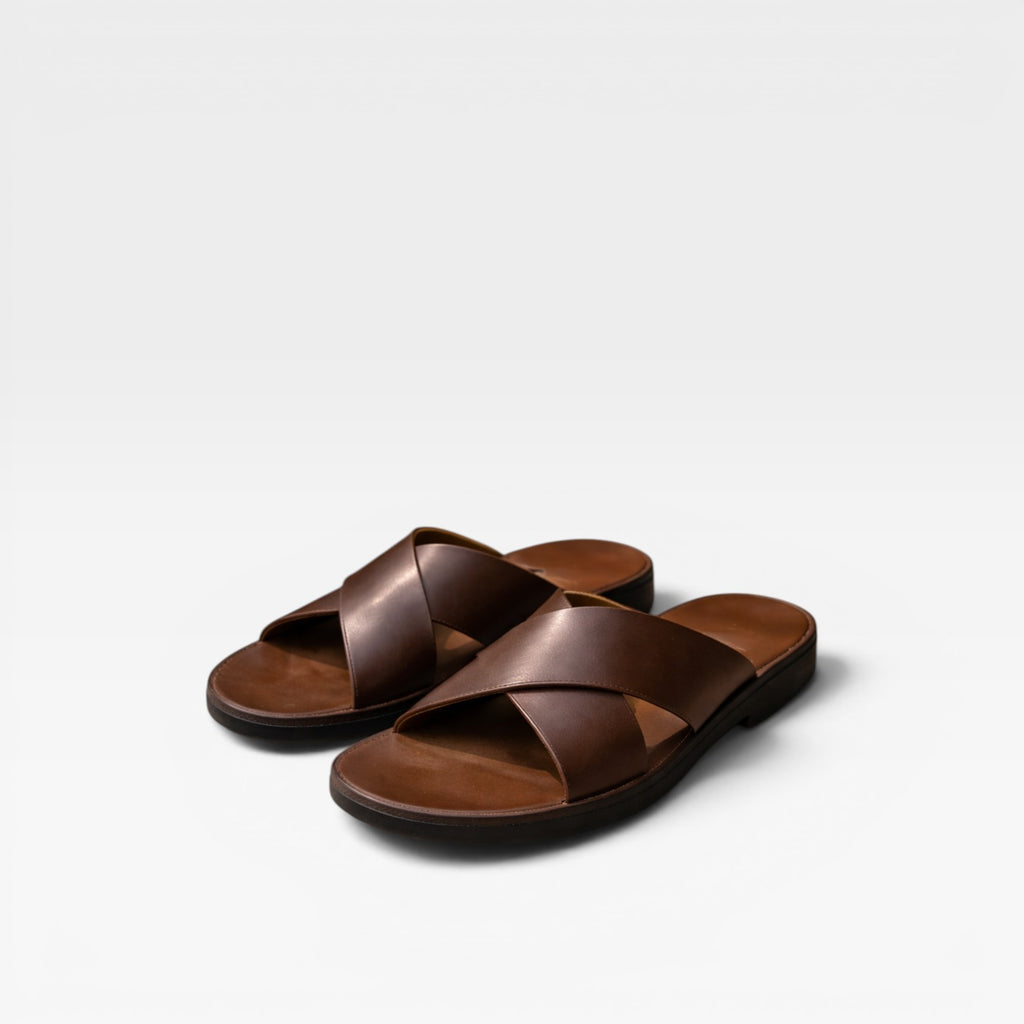 Men's Cross Strap Leather Sandals – Comfortable Slide Summer Style