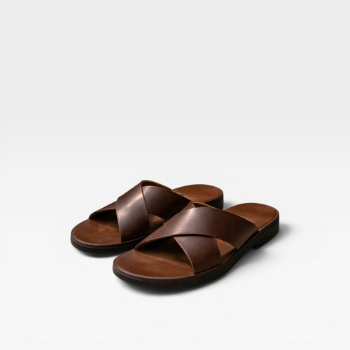 Men's Cross Strap Leather Sandals – Comfortable Slide Summer Style