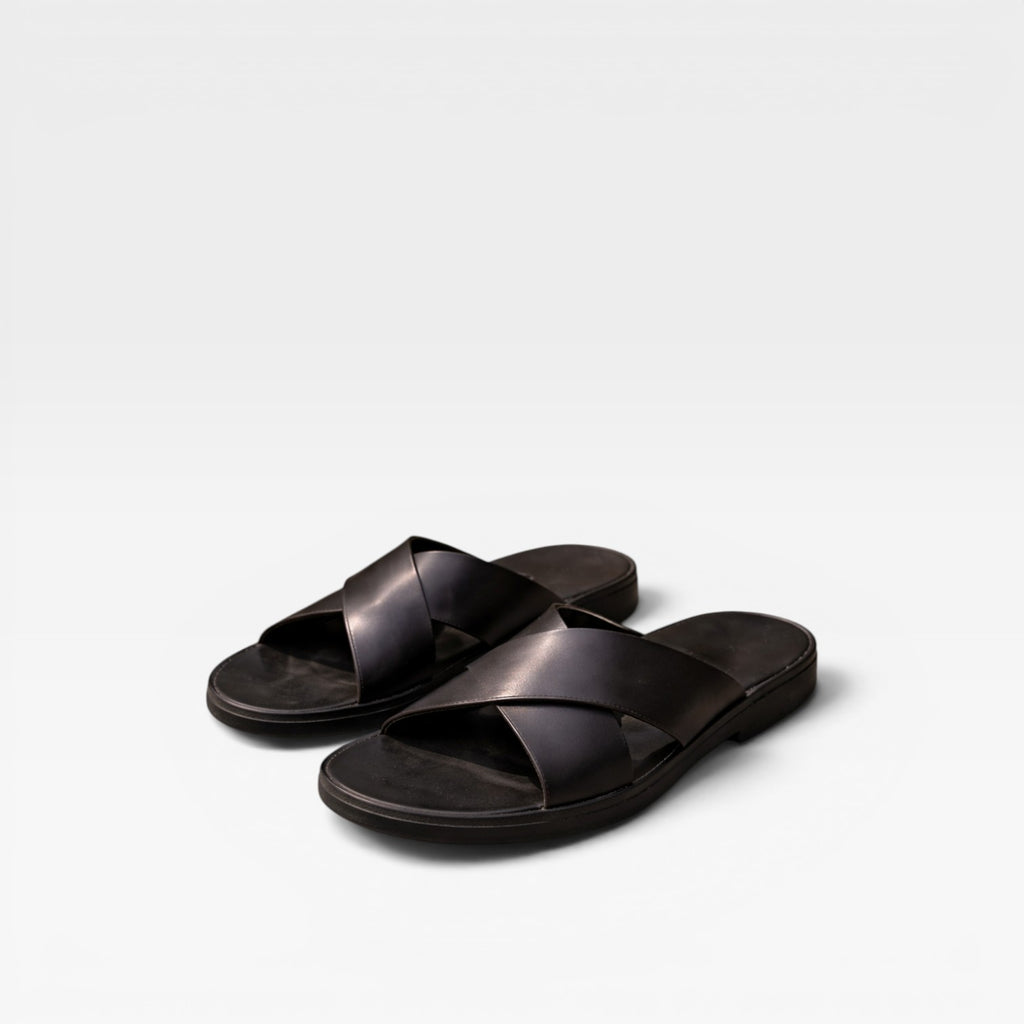 Men's Cross Strap Leather Sandals – Comfortable Slide Summer Style
