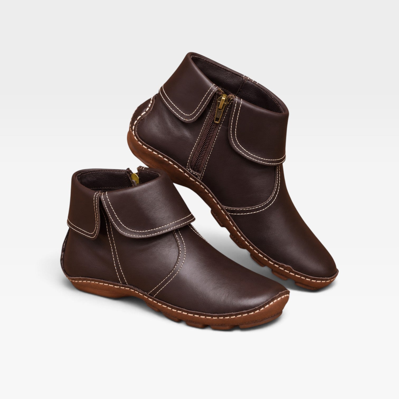 Women's Leather Ankle Boots – Fold Over Cuff Comfort Booties