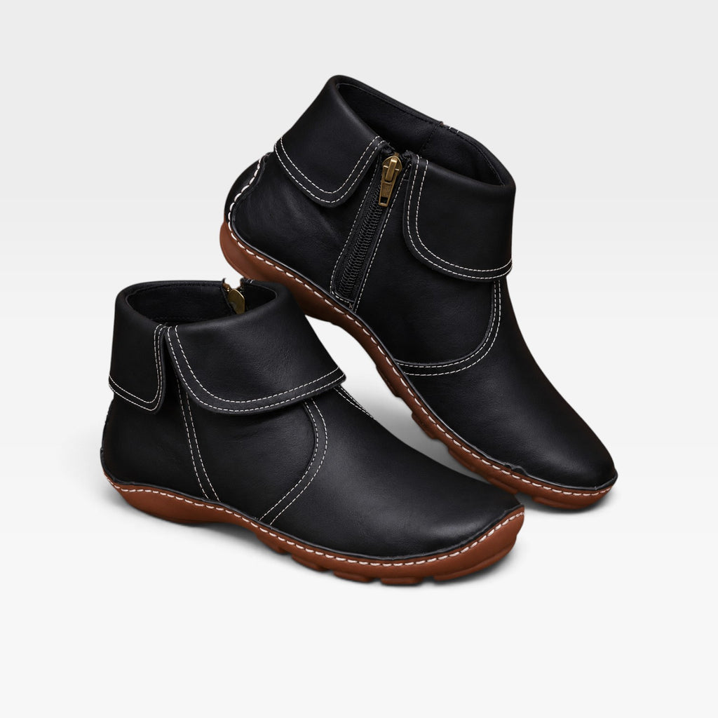 Women's Leather Ankle Boots – Fold Over Cuff Comfort Booties