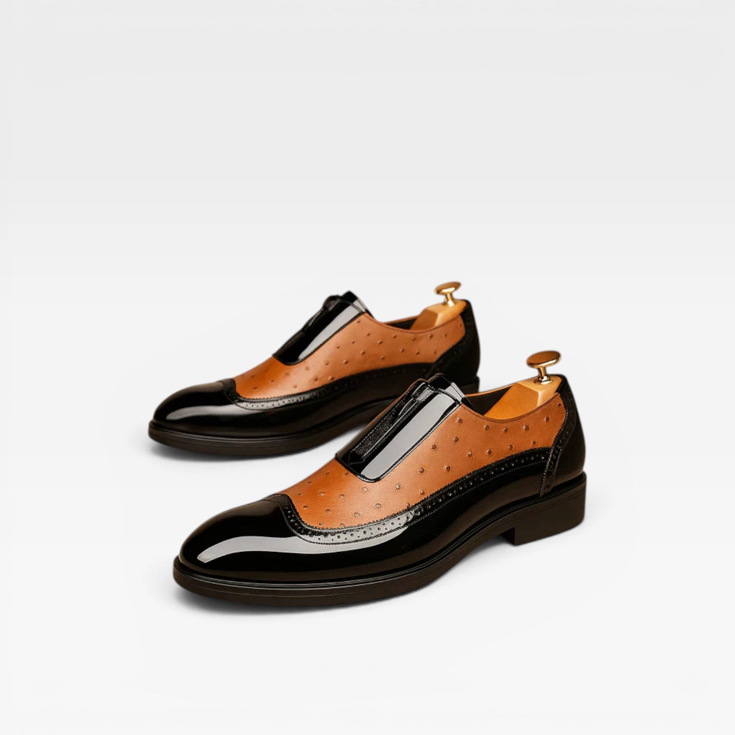 Men's Patent Ostrich Texture Oxford Shoes – Elegant Two Tone Brogue Formal Style
