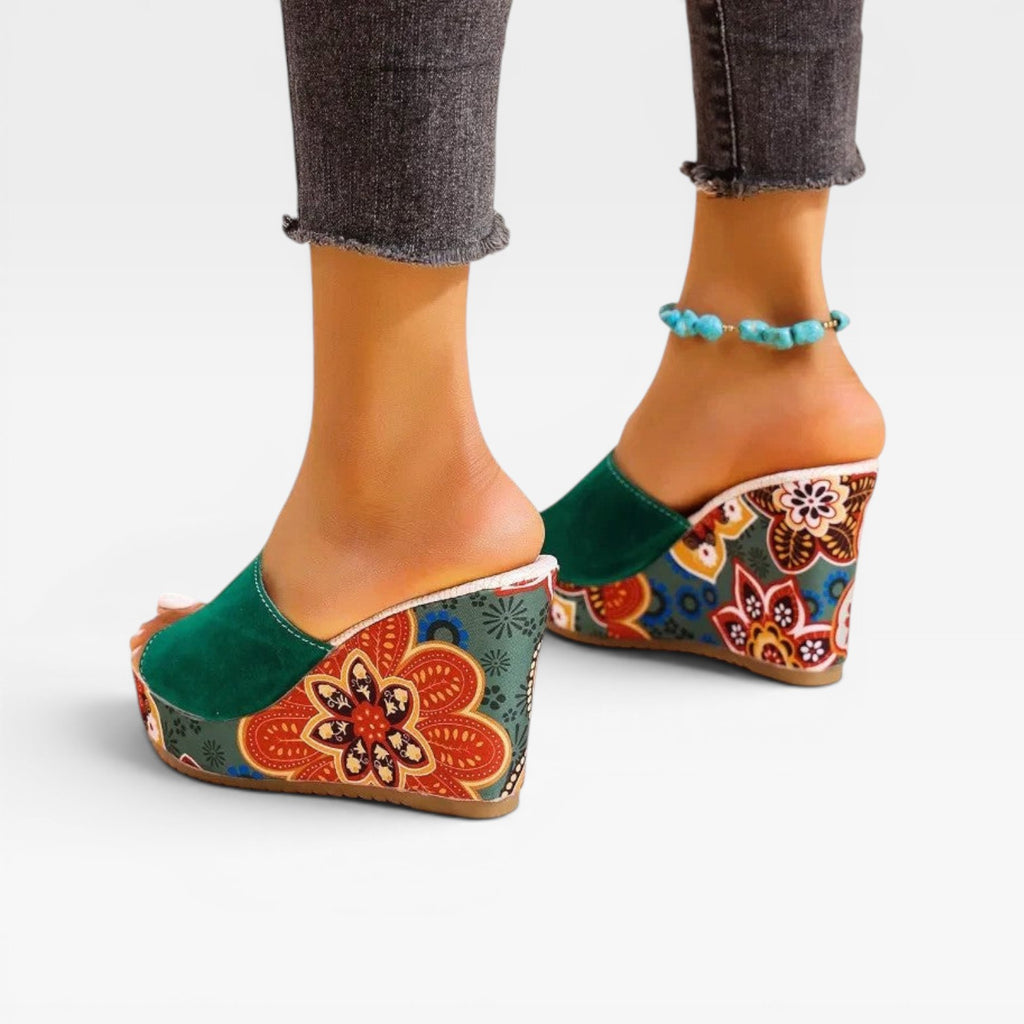 Women's Handcrafted Mixed Print Wedge Sandals – Boho Artisan Platform Slides