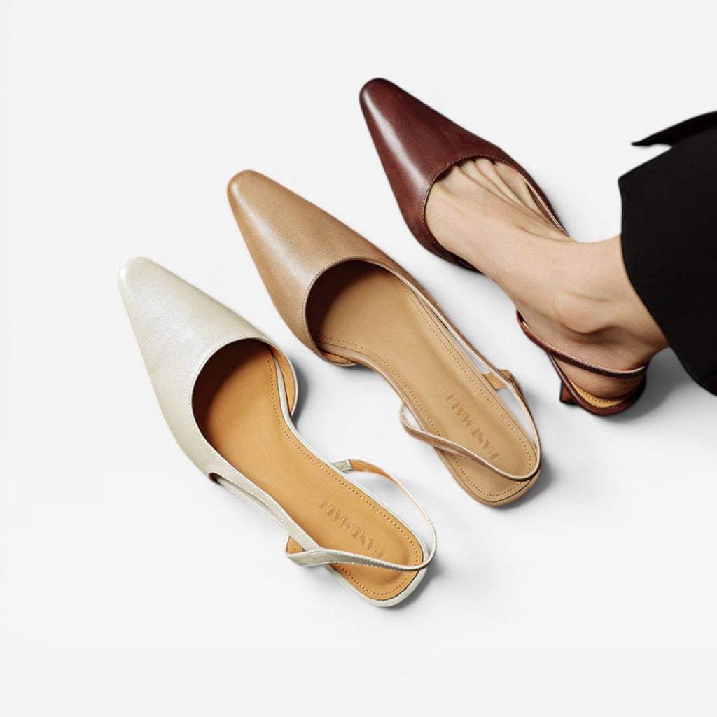 Escarpins à talons kitten en cuir véritable pour femmes – Escarpins élégants à bout pointu et talon bas pour occasions spéciales