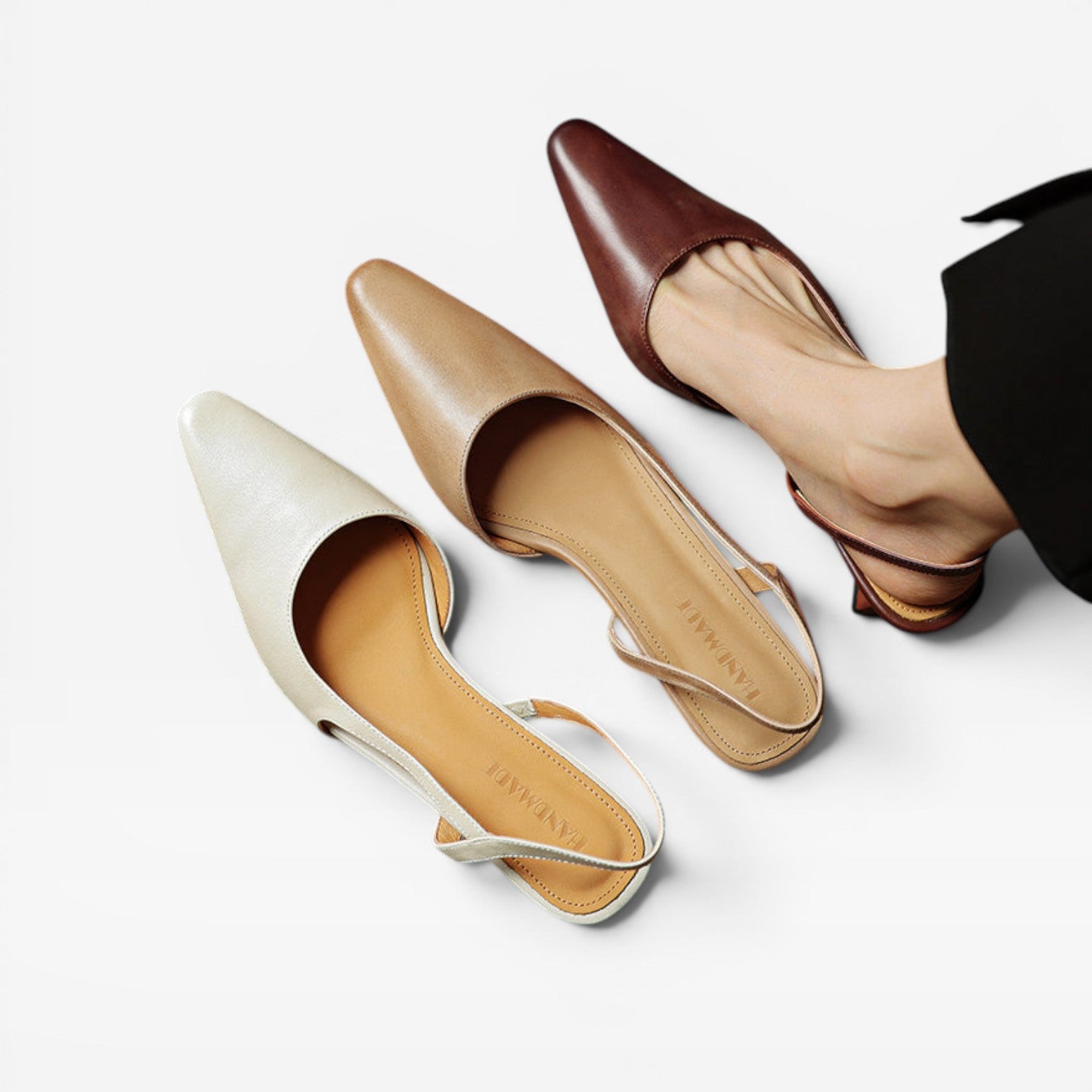 Escarpins à talons kitten en cuir véritable pour femmes – Escarpins élégants à bout pointu et talon bas pour occasions spéciales