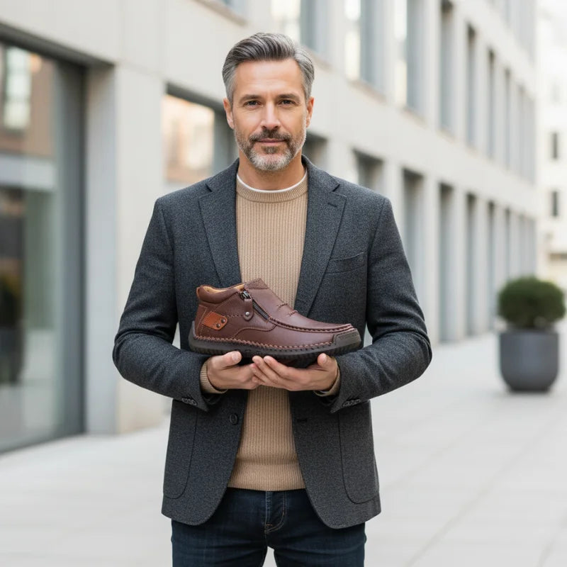 Bottes en cuir pour hommes à cheville – Chaussures confort à enfiler avec fermeture éclair latérale  